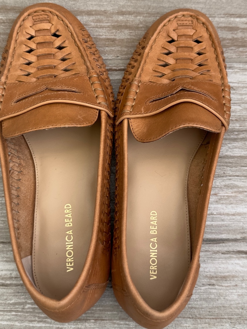 Veronica Beard Cognac Woven Leather Penny Loafers - Picture 8 of 9